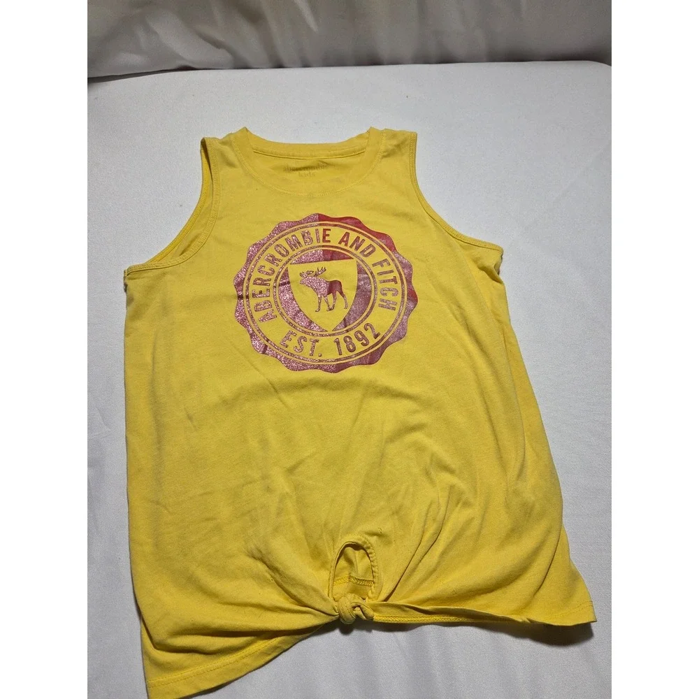 Abercrombie Kids Yellow‎ Tank Top Glitter Logo Front Tie Knot Size 11/12
